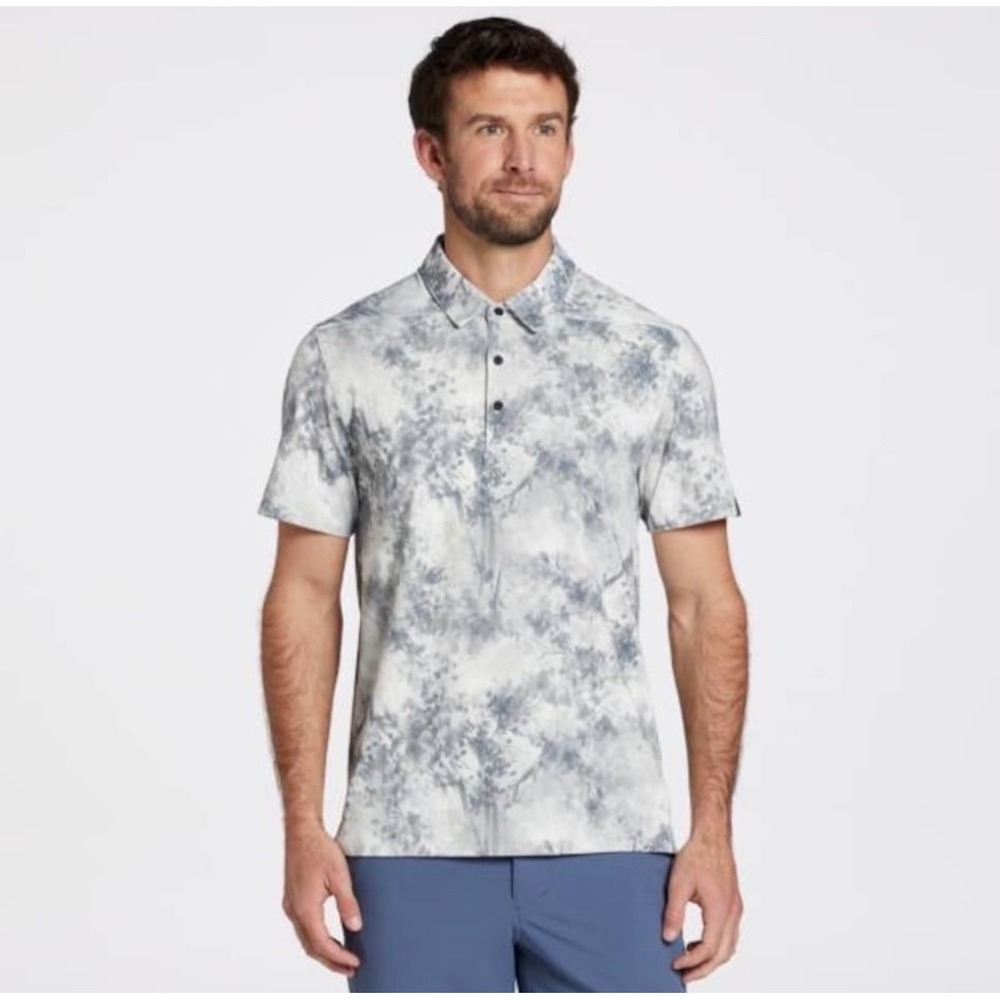 VRST Performance Polo Mens Small Gray Abstract Print Golf Short Sleeve Stretch